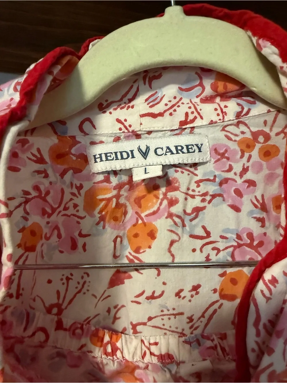 Heidi Carey 100% Cotton Floral Pajama Set L Pink Orange Ruffle